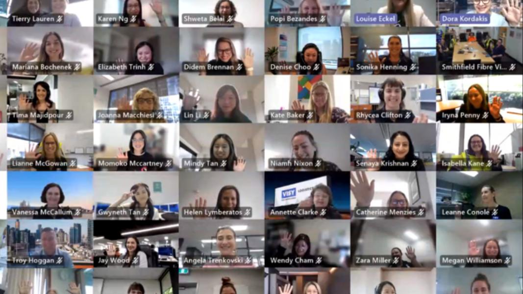 A screenshot of women's faces on a video call